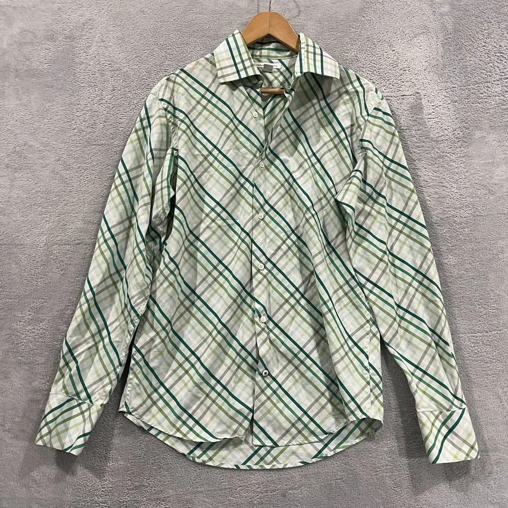 Banana Republic Men's Medium 15-15.5 Green Button-Down Long‎ Sleeves Academia